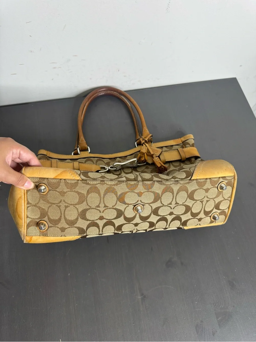 COACH Hampton Signature Jacquard Tan Satchel